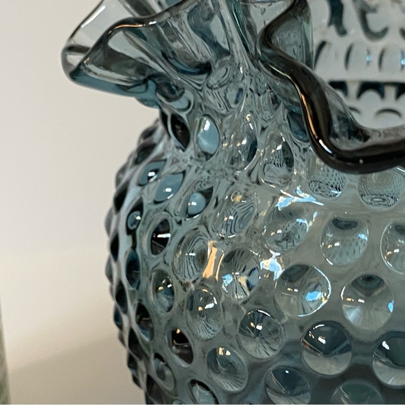 RARE Fenton Hobnail Ruffled Bowl Vase Federal Blue 5” Excellent Condition Fots - Picture 4 of 16